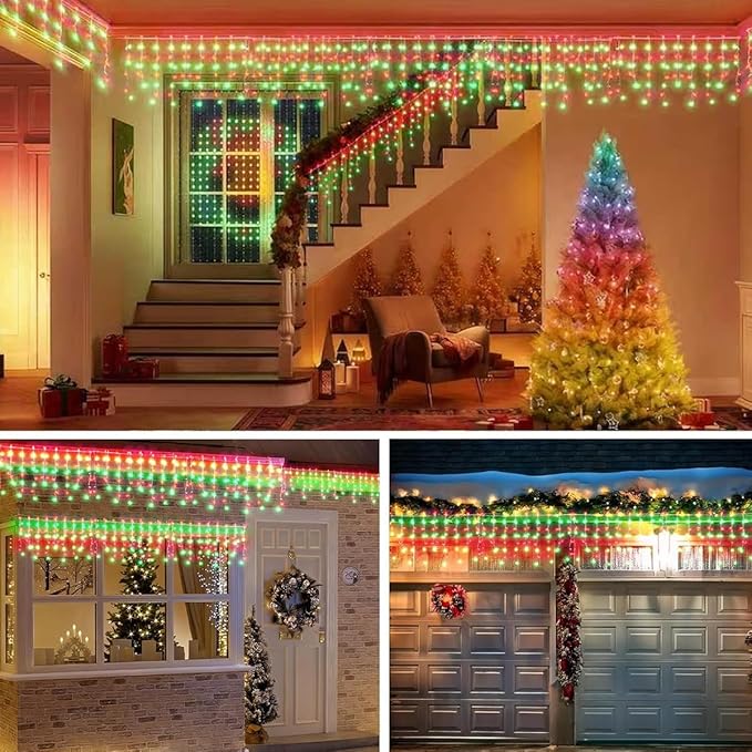 320LED Solar Christmas Lights Outdoor Waterproof Christmas Decorations Lights 29.5ft 60 Drops,8 Modes Solar Powered Rechargeable Fairy Lights for Party, Holiday,Wedding Decorations (Red and Green)