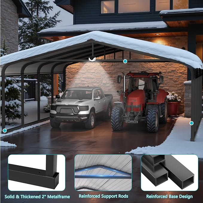 20x20 Metal Carport, Heavy Duty 2-Car Carport Canopy, Galvanized Steel Roof Car Tent Garage, CarPorts with Removable Polyethylene Sidewalls