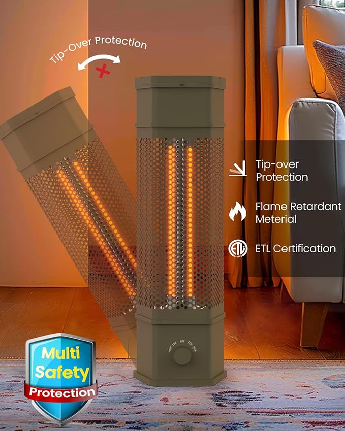 Electric Patio Heater Outdoor Indoor Use, 360¡ÆAll-round Heating, 1500W Infrared Tower Heater, Tip-Over & Overheat Protection Portable Space Heater for Large Room, Backyard, Home