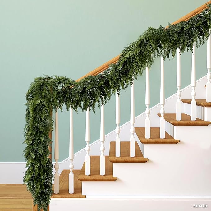 6FT Christmas Garland Decoration, Realistic Artificial Green Faux Cedar Pine Garland Holiday Decor for Outdoor Indoor Green Greenery,Fireplaces Holiday Party Decorations