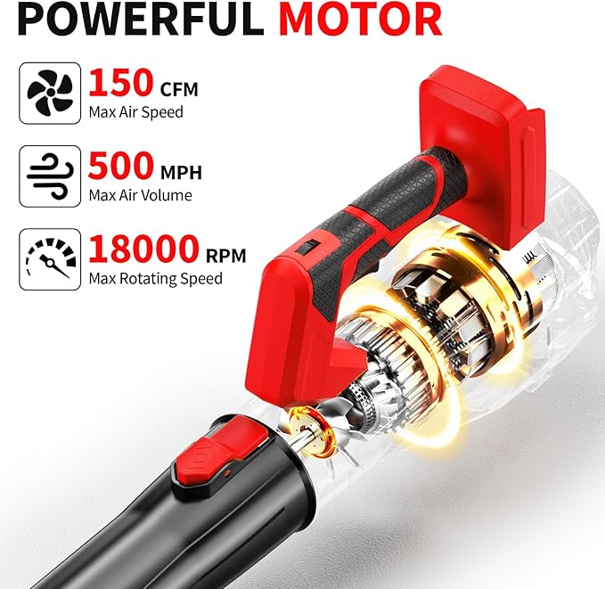 Cordless Leaf Blower, 6 Speed Modes, 500 CFM/150 MPH Leaf Blower Cordless with 3 Tubes & 2x4.0Ah Batteries, Battery Powered Leaf Blowers for Patio, Yard, Sidewalk, Garage Cleaning, Lawn Care