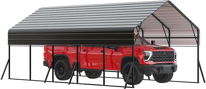13x26 FT Heavy Duty Metal Carport Kit with Reinforced Frame & Anchor Bolts, for RV, Truck, Boat, Tractor Shelter, 100MPH Wind/35PSF Snow Rating, Easy Assembly