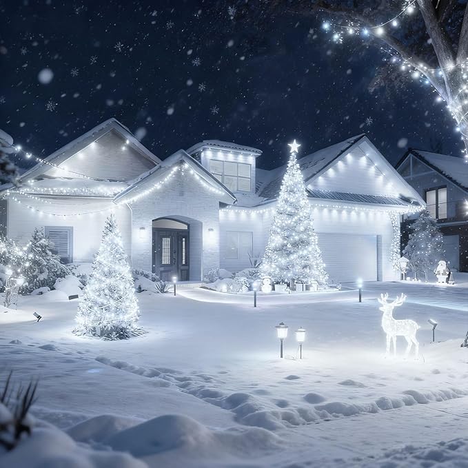 SOLARBABY Solar Christmas Lights Outdoor,142Ft 400 LED White Solar String Lights Outdoor with Remote,19 Modes Waterproof Christmas String Light for Garden Patio Xmas Tree Christmas Decoration