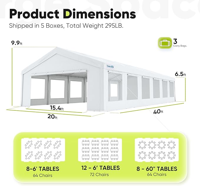 Quictent 20x40 Party Tent Heavy Duty Outdoor Canopy Tent Carport Event Shelter Wedding Tents for Parties with Storage Bags(Mesh)