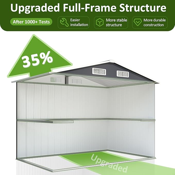 8x6 FT Outdoor Storage Shed, Metal Garden Tool Shed with Updated Frame Structure and Lockable Doors, Ideal for Backyard Garden Patio Lawn, Grey