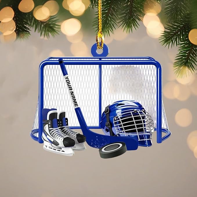 Custom Hockey Christmas Ornament 2025, Personalized Ice Hockey Skates Helmet and Stick Ornaments, Custom Name and Number, Sport Lovers Gifts, Christmas Tree Decoration