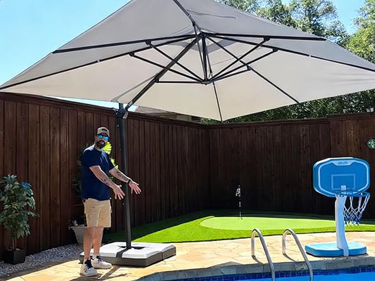 PURPLE LEAF 10' X 13' Rectangle Cantilever Umbrella with Base Outdoor Large Aluminum Patio Umbrella with 3-Year Fade Resistance Recycled Fabric and 360-degree Rotation for Deck Pool, Pebble Grey