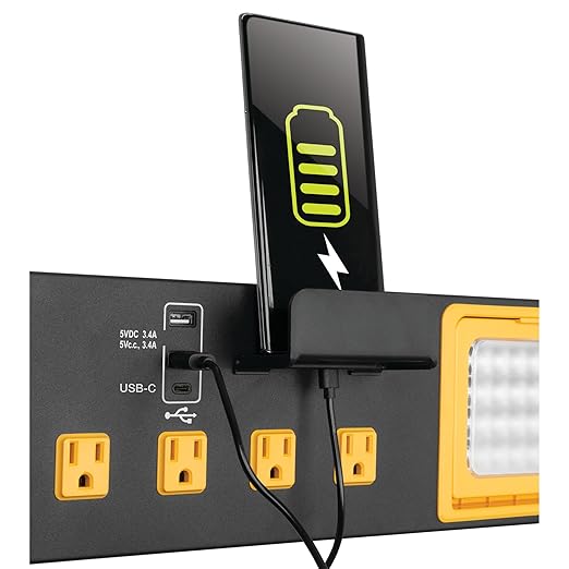 Performance Tool W2279 Commercial Grade Power Station with 6 Outlets, 2 USB Ports, Built-In Cradle, and LED Lights, Ideal for Workshops and Garages