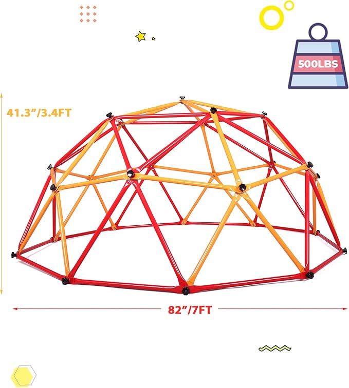 7FT Outdoor Climbing Dome, Jungle Gym for Kids Ages 4-8, Geometric Toddler Dome Climber Supporting 500 Lbs, Playground Set for Backyard, Toddler Climbing Dome, Easy Assembly