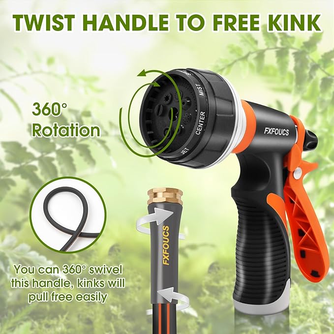 Heavy Duty Garden Hose ? 5/8 Inch Flexible, Lightweight Hybrid Hose with 600 PSI Burst Pressure, Swivel Handle, and Durable Copper Male/Female Fittings (Black with hose sprayer, 100FT)