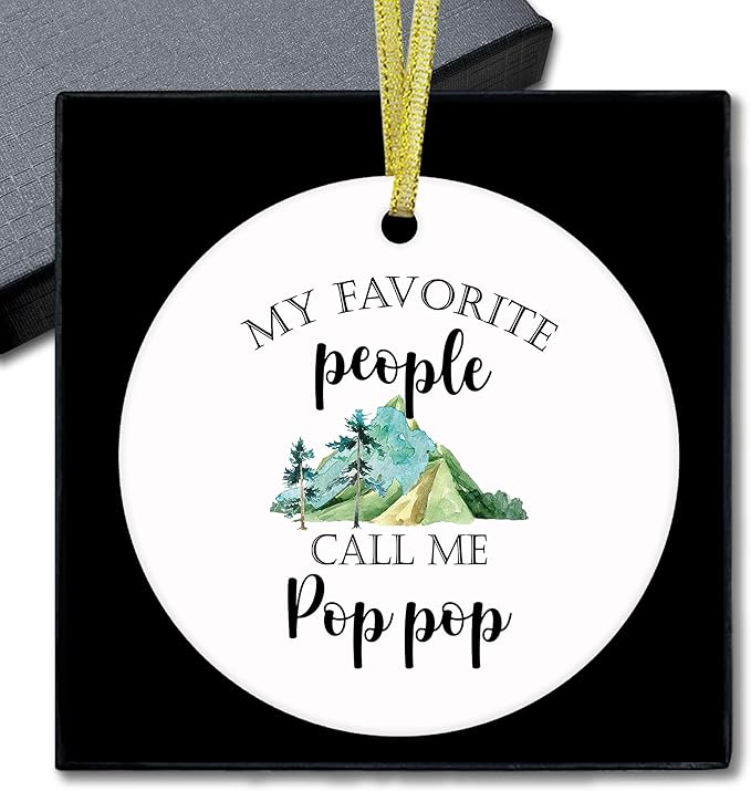 Pop Pop Gifts Ceramic Christmas Ornaments, Poppop Christmas Tree Ornaments, Xmas Thanksgiving Birthday Gifts for Poppop Grandpa, My Favorite People Call Me Pop Pop Decorative Hanging Ornament
