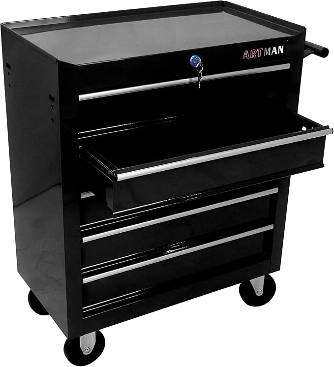RYH 5Drawers Rolling Tool Chest & Tool Box on Wheels | Heavy Duty Metal Cart with Ball Bearing Drawers | Fits US General Tool Box for Garage Storage (Black, 5 Drawers£¨29.9 H ¡¿ 24.2 W ¡¿ 12.9 D)