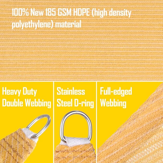 10' x 17' Sun Shade Sail Canopy Awning Permeable Fabric Pergola Cover, for Outdoor Patio Lawn Garden Backyard Carport, Yellow