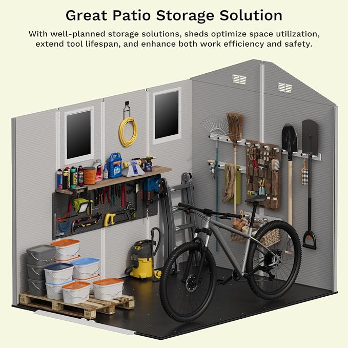 Devoko 6x8 Ft Outdoor Storage Shed - Lockable Resin Tool Shed with Window & Floor - Easy Assembly for Garden, Backyard