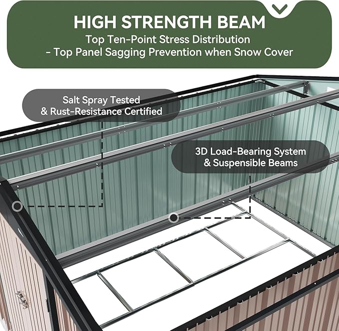Aoxun 10 x 12FT Shed with Base Utility Garden Galvanized Steel Shed with Lockable Door & Sloped Roof Metal Sheds Outdoor Storage for Garden, Backyard, Patio and Backyard (Brown/Base Included)