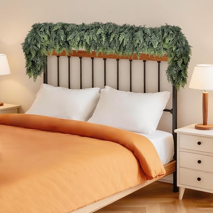 6 FT Real Touch Cedar Garland - Christmas Cedar Garlands for Mantle, Realistic Green Artificial Greenery Pine Garland for Table, Fireplace, Stairs, Wall, Indoor, Outdoor Home Holiday Decor (1, 6 FT)