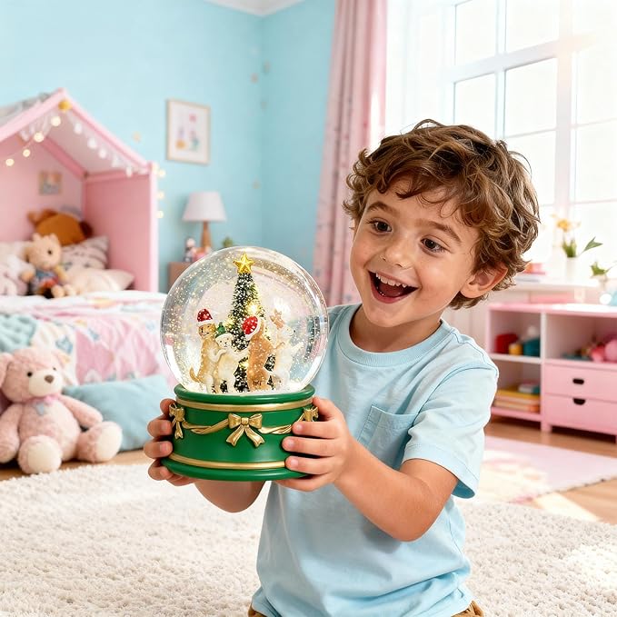 Snow Globe Dogs Party/Christmas Tree Snowglobe with LED Birthday Party Decorations Creative Collectibles (GPY6430-120MM)
