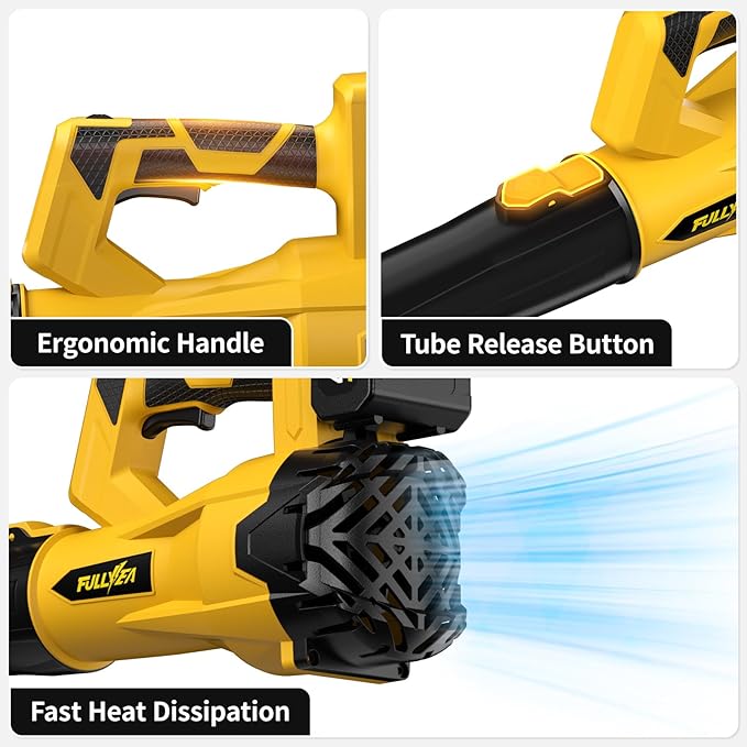 Cordless Leaf Blower 650 CFM, 6 Speed Modes, Electric Leaf Blower Cordless with 3 Tubes & 2x4.0Ah Batteries, 21V Battery Powered Leaf Blowers for Patio, Yard, Garage Cleaning (Yellow)