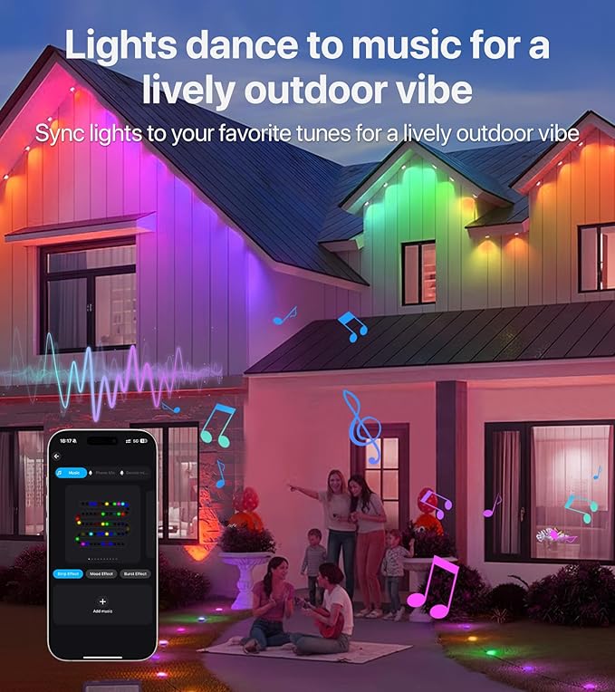 100FT RGB+IC LED Permanent Outdoor Lights: Eave Lights with Smart APP & Remote Control, 72 Scene Modes, Waterproof IP65 for Holiday Christmas Decorations(Extension Cord Not Included)
