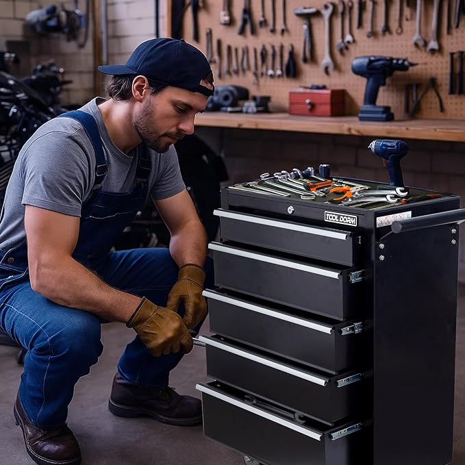 5-Drawer Rolling Tool Chest with Locking Wheels & Drawers, 13 D x 24.2 W x 34.6 H Mobile Tool Storage Cabinet, Heavy-Duty Garage Organizer w/Ergonomic Handle