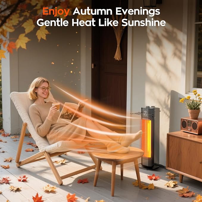 Outdoor Electric Patio Heater, 27-inch Infrared Tower Heater with 1200W Instant Heating, IPX5 Waterproof, Tip-Over & Overheat Protection, Space Heater for Patio Garage Workshop Indoor & Outdoor Use