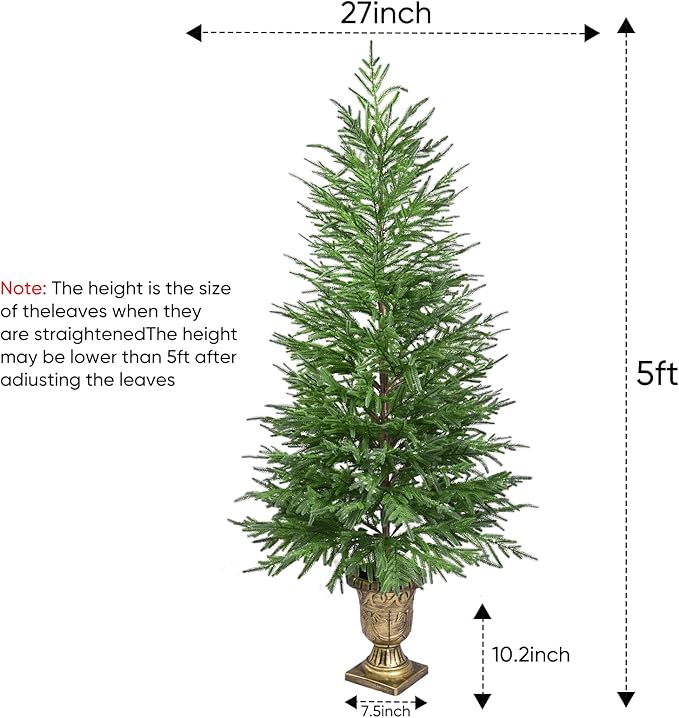 5FT Artificial Potted Norfolk Christmas Tree, 1-Pack Norfolk Pine Tree,Faux Christmas Tree Fake Potted Plants for Indoor Outdoor Home Front Porch Christmas Decor