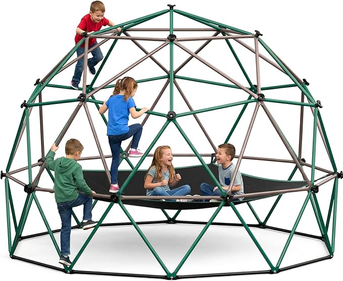 Hapfan 6.5 FT Tall Climbing Dome with Hammock, Large Jungle Gym for Kids Outdoor Backyard, Heavy Duty Monkey Bars Toys for Boys & Girls Ages 3-8 8-12, Weather-Resistant Playset, ASTM Approved