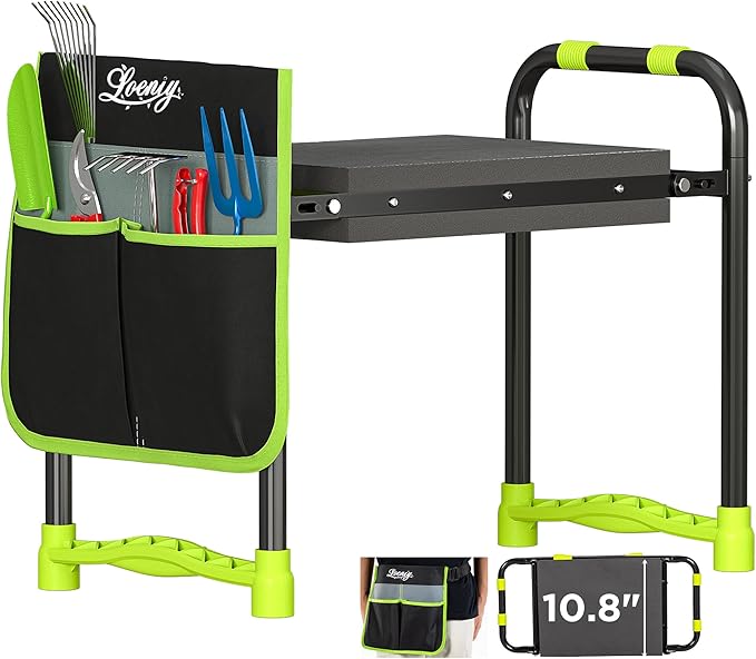 10.8¡± Wide Garden Kneeler and Seat, Heavy Duty Foldable Gardening Stool with Tool Belt Pouch, Portable Gardening Bench Chair for Seniors & Parents, Non-Slip & Easy Grip Design