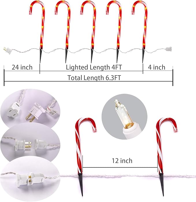 Christmas Candy Cane Lights, 12inch Set of 5 Candy Canes Christmas Pathway Lights Outdoor-TIGOMOOV Candy Cane Christmas Decorations Outdoor for Holidays Lighting up Sidewalk,Yard,
