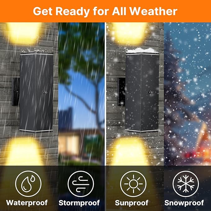Outdoor Wall Lights 2 Packs,Modern Square Dusk to Dawn Outdoor Porch Light,Integrated LED Cylinder Up Down Lights Aluminum Waterproof Wall Lighting Exterior Light for Porch Patio Garage