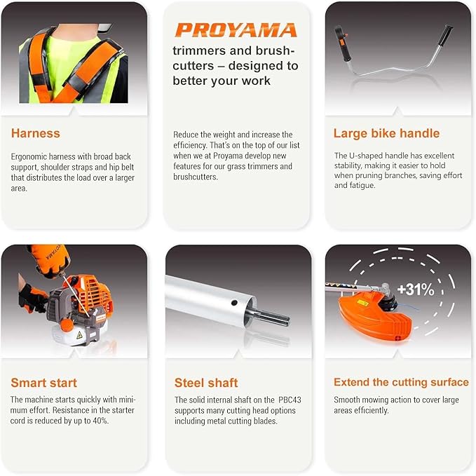 PROYAMA 42.7cc Gas Weed Wacker, 3 in 1 Heavy Duty Weed Eater Gas Powered, Brush Cutter and 2-Cycle String Trimmer Machine with Metal Blades for Lawn Care, 5 Year Warranty Gearbox