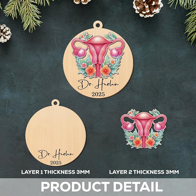 Customized Year & Name OB-GYN Doctor 3D Wooden Ornament, Personalized OBGYN Appreciation Retirement Ornaments Gift for Women Men Friends Doctor, OBGYN Hanging Christmas Tree Ornament for Anniversary