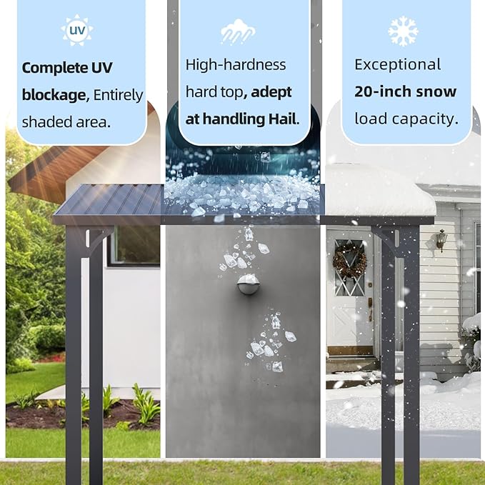 U-MAX 8' x 8' Outdoor Pergola Hardtop Gazebo, Wall-Mounted Heavy Duty Lean to Metal Awnings Gazebos on Clearance for Patio, Small Galvanized Steel Pergolas and Gazebo for Outdoor Use