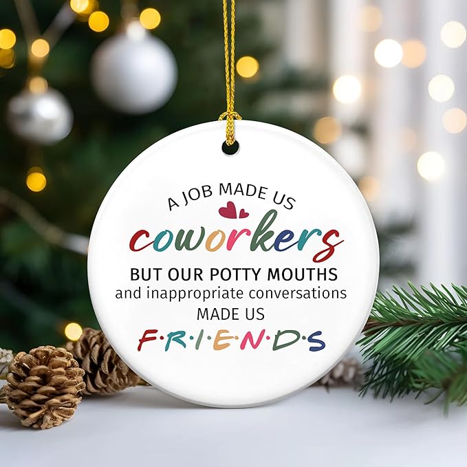 TEEZWONDER Christmas Coworker Gifts for Friends Women - Ceramic Christmas Ornaments 2025 for Tree Decorations - Gifts for Coworkers, Friend Gift for Coworker, Christmas Decorations Friends Ornament