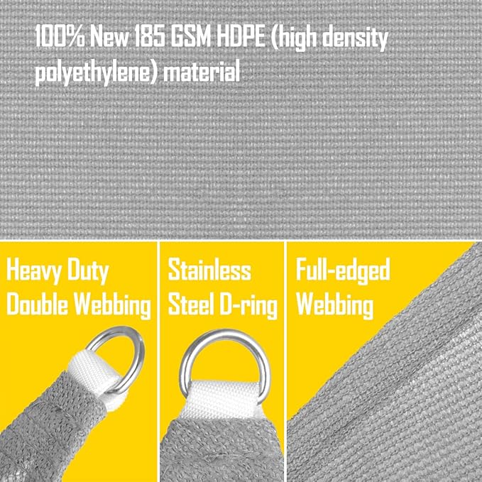 15' x 21' Gray Sun Shade Sail Straight Edge Canopy Awning Pergola Cover, for Outdoor Patio Lawn Garden Backyard Carport