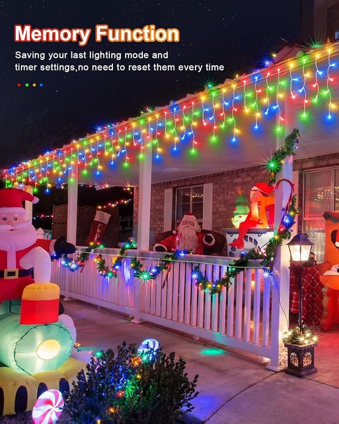 106 FT Christmas Lights Outdoor, 972 LED Waterproof Outside Christmas Lights Plug in, Connectable 8 Modes Hanging Fairy Lights with 216 Drops for House Eaves Yard Patio Decoration, Multicolor