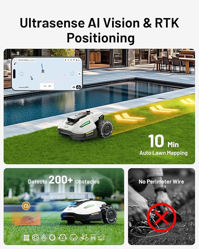 Mammotion YUKA Mini 500H Robotic Lawn Mower with Replacement Blades, Reception 0.12 Acre,Max. 0.25 Acre, UltraSense AI Vision & RTK Auto-Mapping, 50% Slope, Cutting Height 2''~3.5'', 15 Mowing Zones