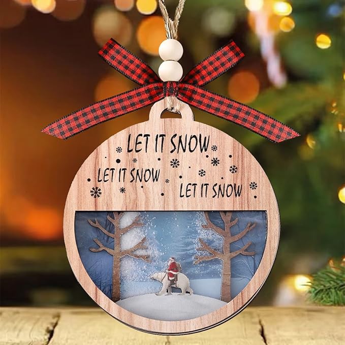 Tesuivra Christmas Tree Decorations Personality - Funny Brown Hanging Ornaments Set - Wooden Bear Santa Snowmen Home Indoor Decor - Uncommon Red and White Themed Xmas Ornaments for Holiday Decorating