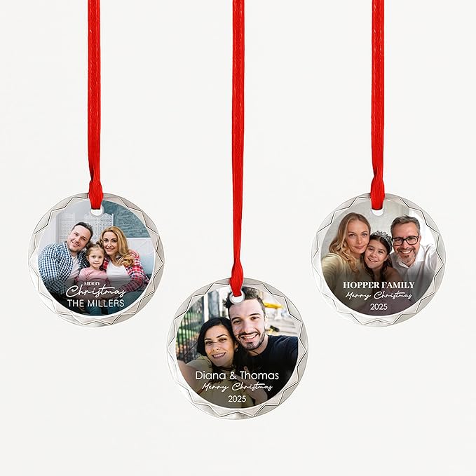 Personalized Photo Christmas Ornament | Custom Name Acrylic Glass Ornament 2025 Holiday Keepsake Decoration