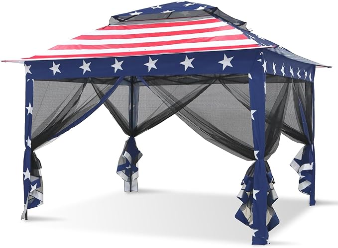 COOS BAY 11x11 Pop Up Gazebo with Mesh Netting, Instant Outdoor Canopy Tent, Water Resistant Shelter with UPF 50+ UV Protection, 121 Sq Ft Coverage, American Flag