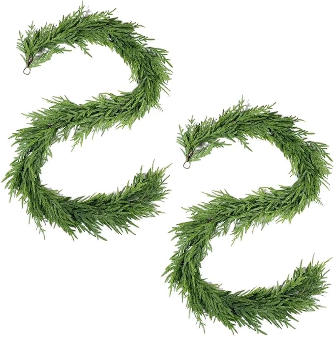 WBHome 2 PCS Real Touch Norfolk Pine Christmas Garland, Winter Greenery Garland for Christmas, Holiday Seasonal Outdoor/Indoor Home Decor