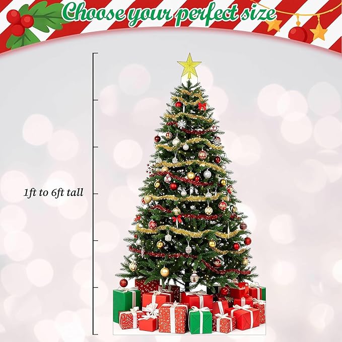 Christmas Tree Cardboard Cutouts, 4mm Corrugated Plastic Standee Decorations, Indoor Outdoor Xmas Yard & Party Décor, Photo Booth Prop, 1FT
