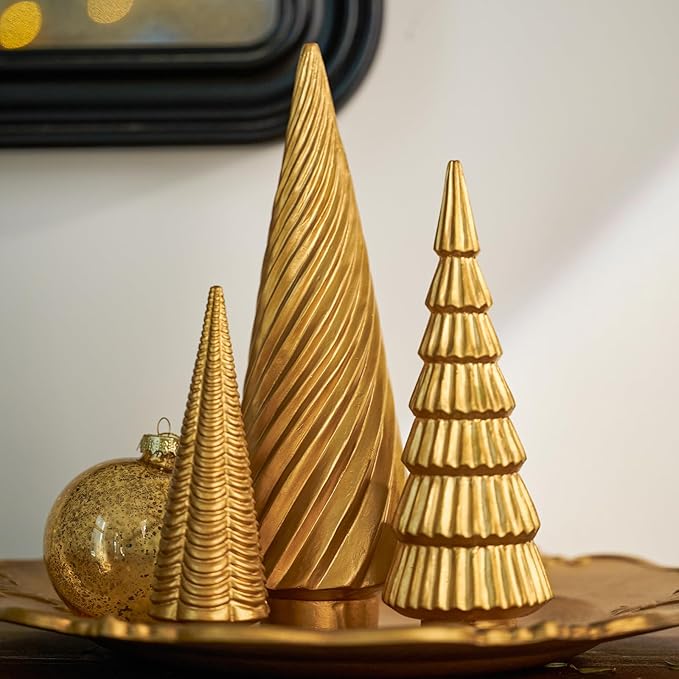 Spiral Resin Christmas Tree Decorations, 3 PCS Tabletop Small Christmas Trees for Desk Decor, Small Fake Christmas Tree, Gold Home Decor, Xmas Table Centerpieces Winter Mantel Decor