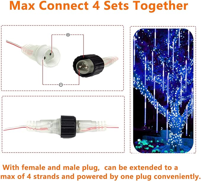 2 Pack Christmas Decorations Lights Outdoor, Extendable Meteor Shower Lights with Timer, Total 384LED 30cm 16 Tubes Indoor Outdoor Rain Light Cascading String Light for Xmas Garden Party Decor (Blue)