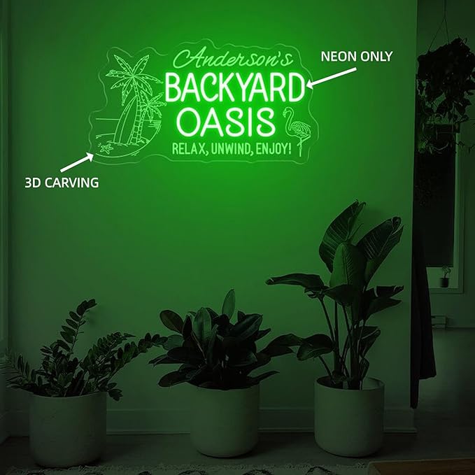 Personalized Backyard Oasis Outdoor Neon Sign - Custom Color Decor for Yard & Party, Dimmable USB - Powered LED Sign