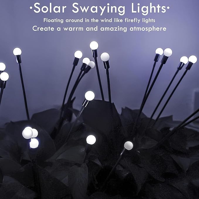 OZS 6 Pack Total 48 LED Solar Garden Lights Fairy Outdoor - Solar Firefly Lights Outdoor, Sway by Wind, Waterproof for Garden Patio Pathway Fairy Decoration (Cold White)