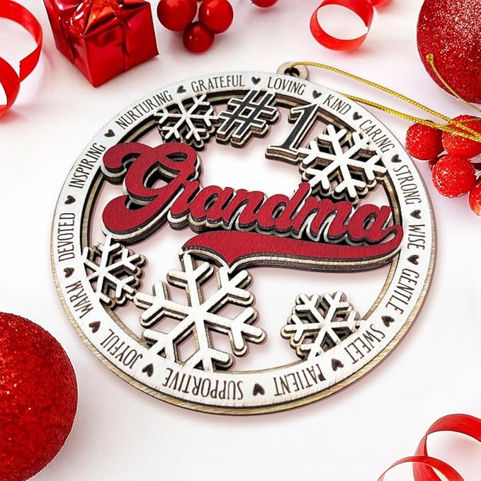 #1 Grandpa Christmas Ornament – Wooden Christmas Tree Hanging Decoration – Best Grandpa Gift, Rustic Holiday Ornament, Stocking Stuffer for Grandfather, Family Keepsake