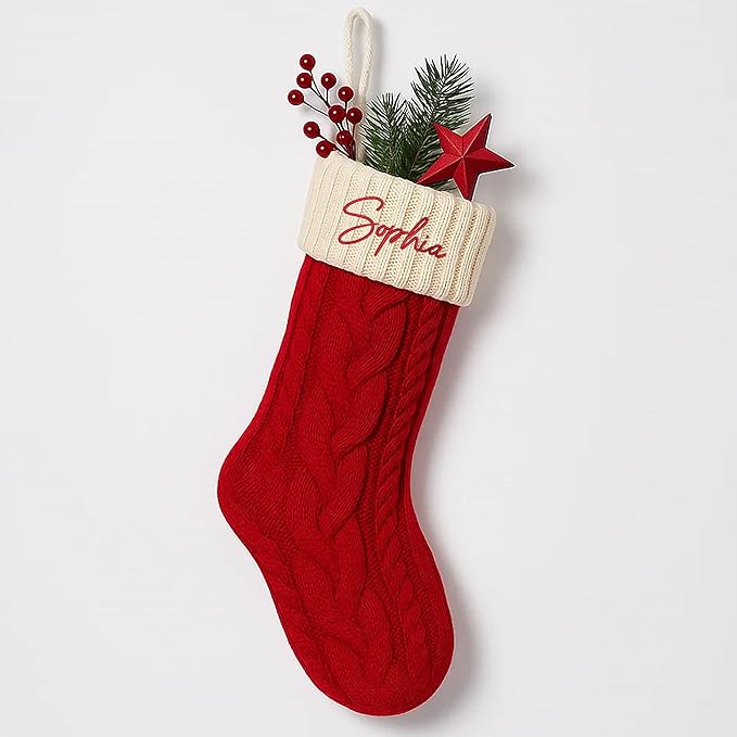 Noni Personalized Embroidered Christmas Stocking for Family, Custom Knitted Xmas Stocking with Name, Perfect Holiday Decoration & Unique for Everyone Style