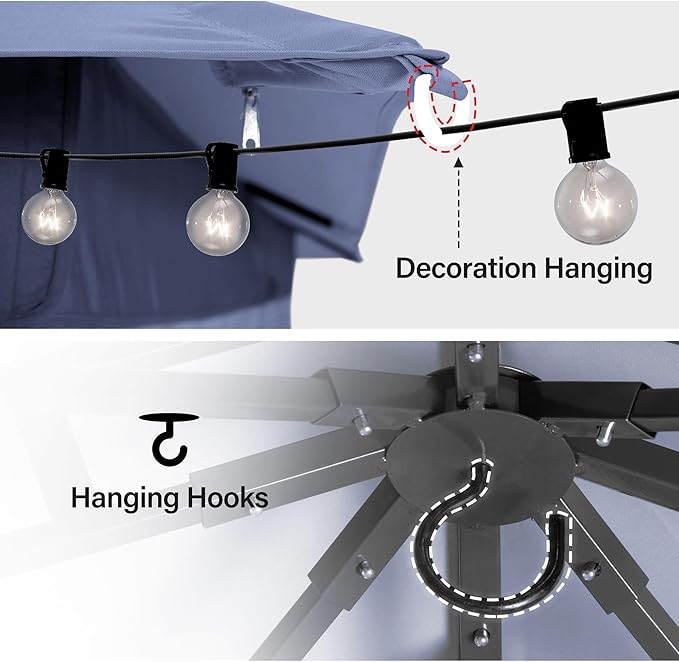 LAUSAINT HOME 8x8ft Outdoor Patio Gazebo with Double Roof, Heavy Duty Waterproof Gazebo Canopy Tent with Mosquito Netting for Backyard, Garden, Lawn & Wedding, Navy Blue