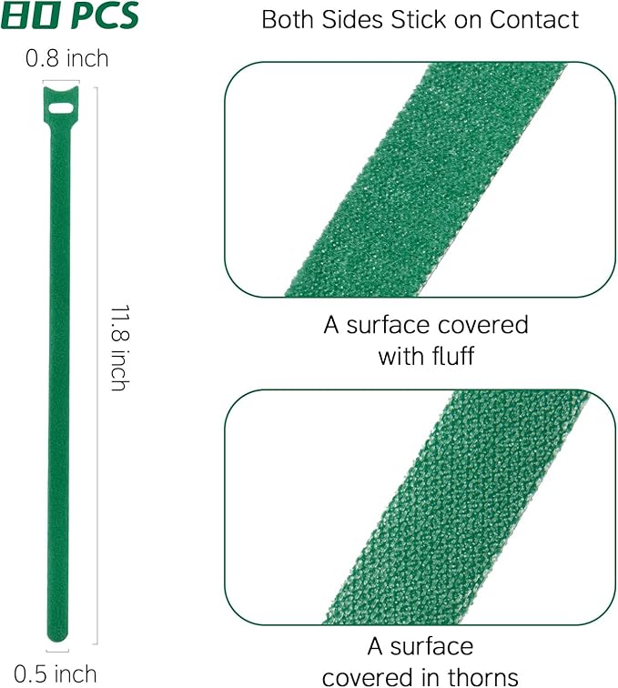80 Pcs Christmas Garland Ties Reusable Green Nylon Garden Plant Cable Straps Adjustable Banister Ties for Christmas Tree Wreath Garland Wrapping Door Stairway Railings Decoration (80, 12 Inch)